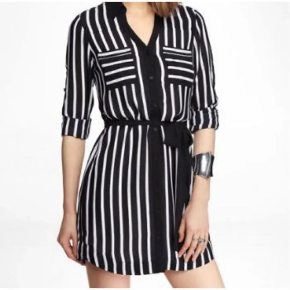 Express Black and White Striped Portofino Dress Size S/P